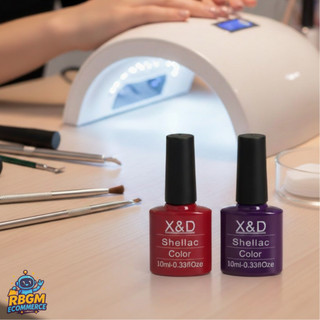 Kit 2 Esmaltes Gel Shellac X&D Unhas Profissionais Cor Vermelha Roxo Brilho Intenso Longa Duração