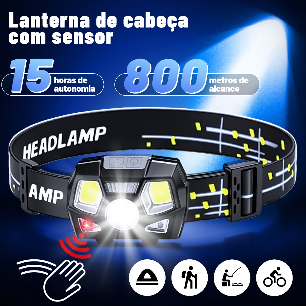 4 PCS Lanterna Cabeça LED Recarregável com Sensor 1000 Lumens IPX4 Headlamp Forte em Oferta na Shopee