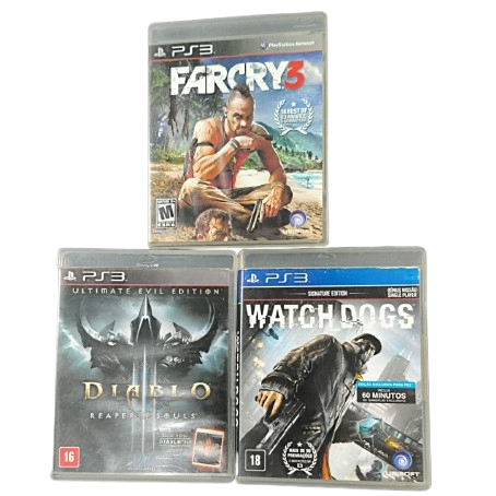 Kit Jogos PS3 Usados Far Cry 3 + Diablo III Reaper of Souls Ultimate Evil Edition + Watch Dogs (Mídia Física)