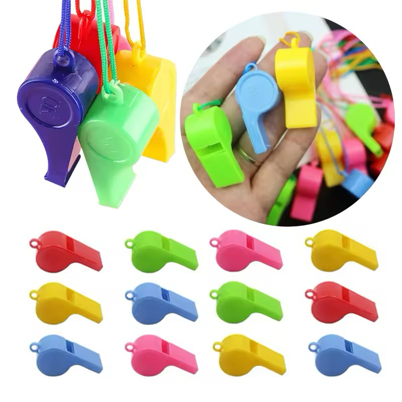Kit 2 peça mini apito de plástico com corda crianças brinquedos futebol apito festa de aniversário