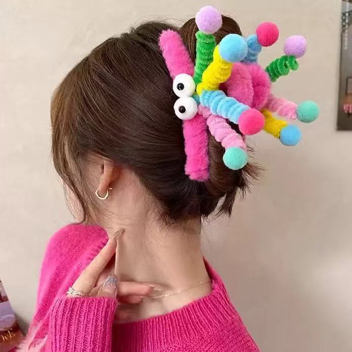 Grampo de Cabelo com Olhos de Desenho Animado - Penteado Colorido para Dia a Dia e Festas