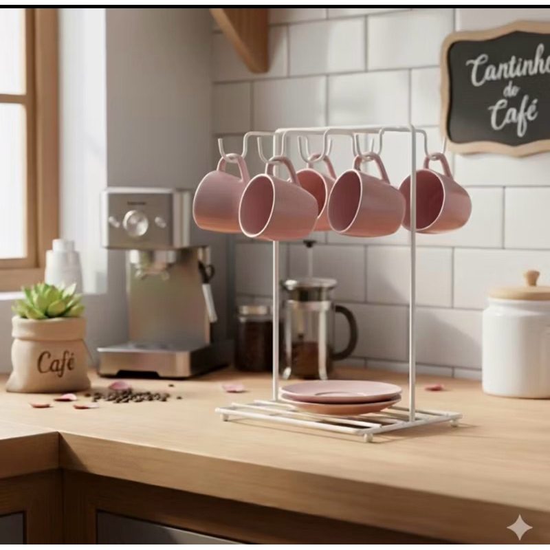 Suporte Porta Xícaras de Café e Pires 6 Ganchos em Oferta na Shopee