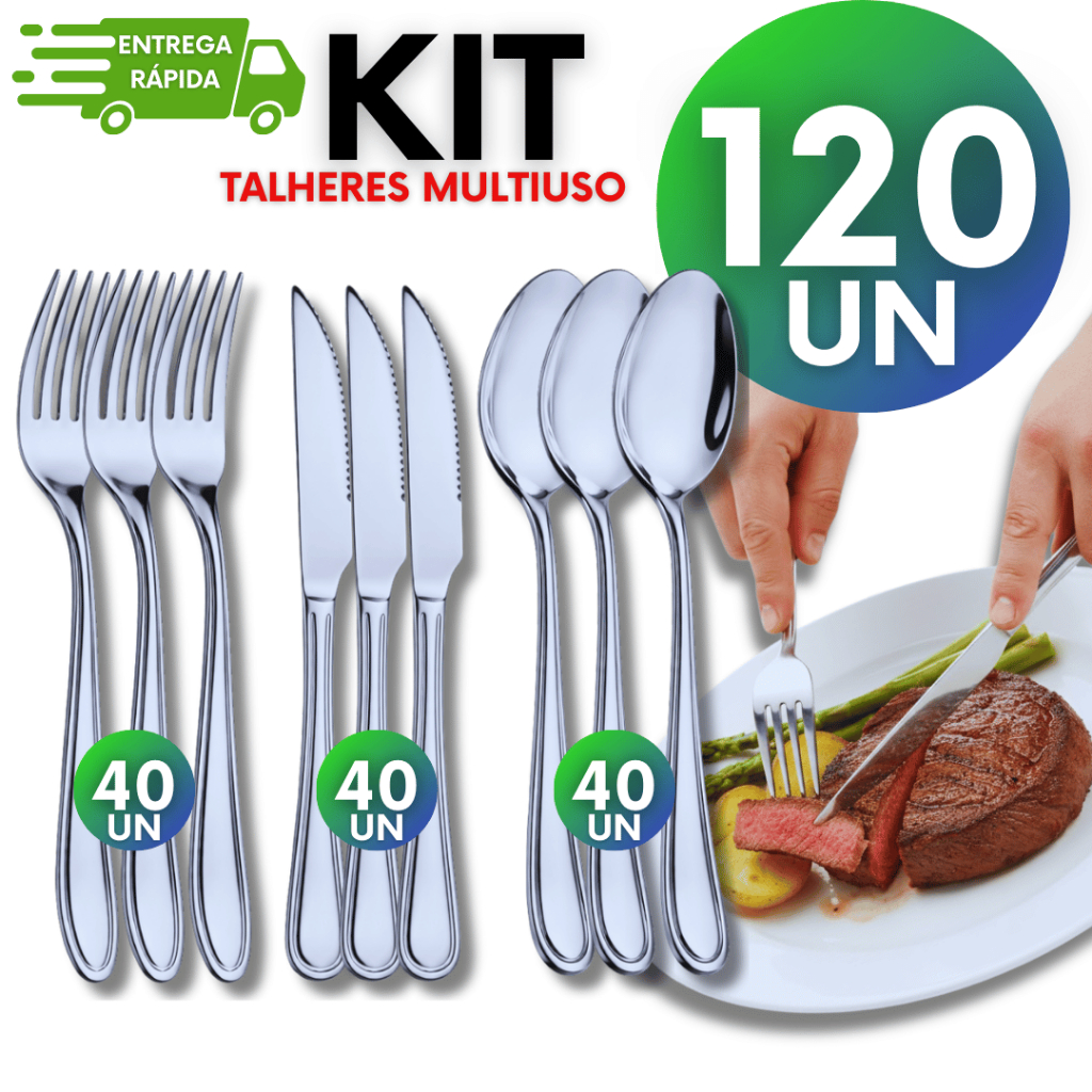 Conjunto unidades Talheres Linha Premium Utilidades 40 Garfos 40 Facas 40 Colheres Utilidades Casa Cozinha