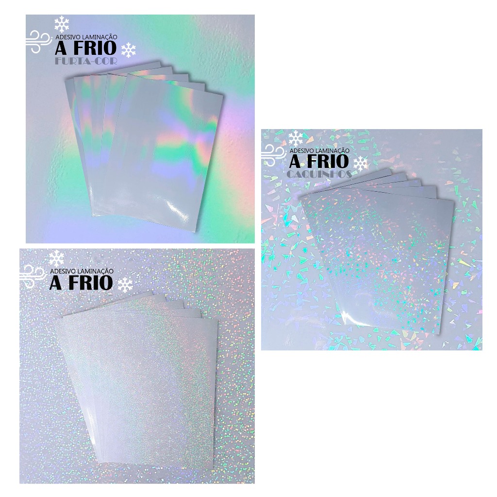 Vinil Adesivo Holográfico para Laminação a Frio A4 (transparente) Caquinhos, Glitter e Furta Cor em Oferta na Shopee