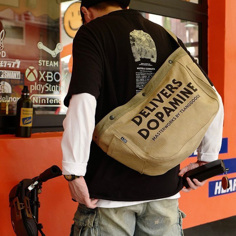 Bolsa Mensageiro de Lona Unissex Grande Capacidade Transversal e de Ombro