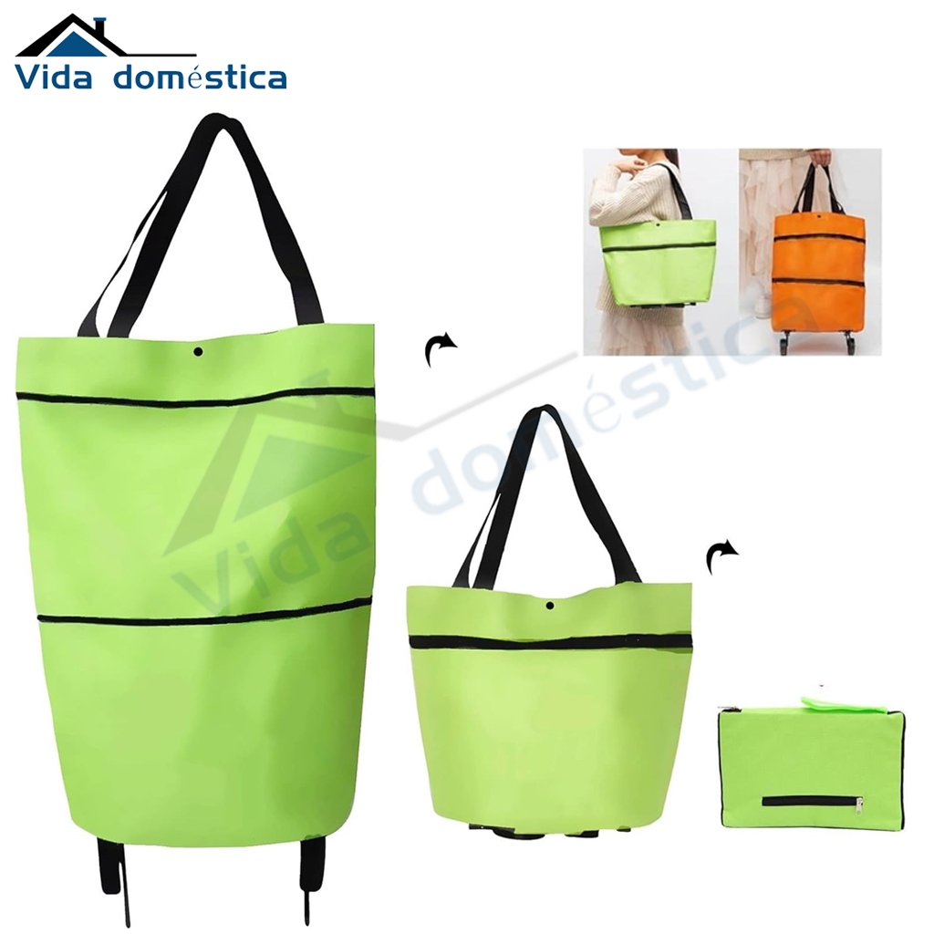 Carrinho de Feira Sacola Impermeável Extensível de Compras Feira Mercado com Rodinhas Dobrável