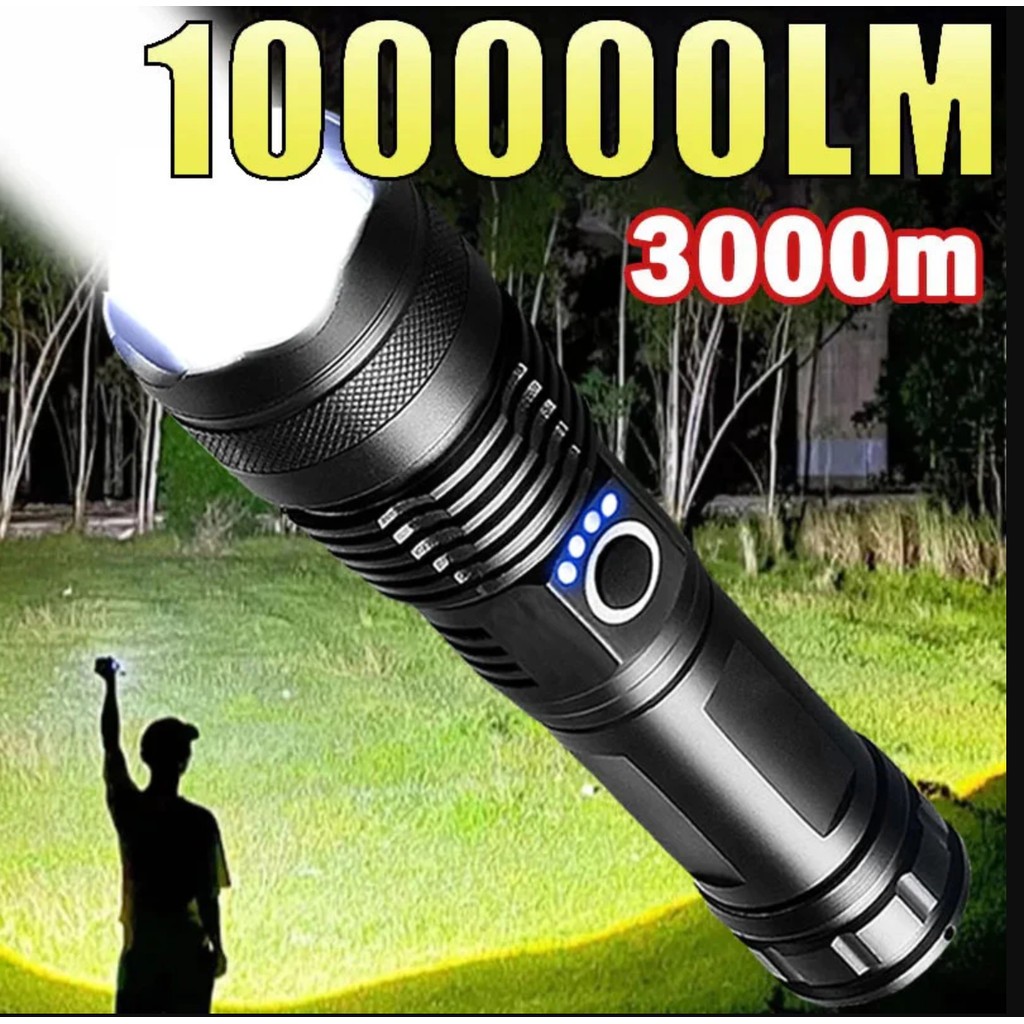 Lanterna Super Potente T9 P50 Tática Mais Forte Do Mundo Sitio Fazenda Acampamento Camping Segurança Recarregável USB