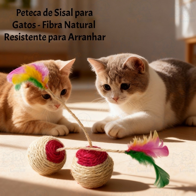 Brinquedo para Gatos - Bolinha de Sisal com Cauda de Penas, Estimula Instinto de Caça e Brincadeiras Sozinho em Oferta na Shopee