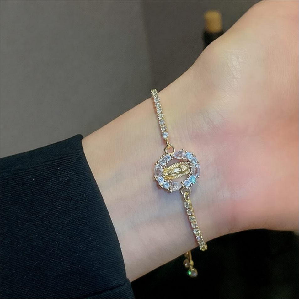 Pulseira Feminina Olho Grego Dourada Cravejada com Zircônia Ajustável Delicada Acessório Presente Mulher