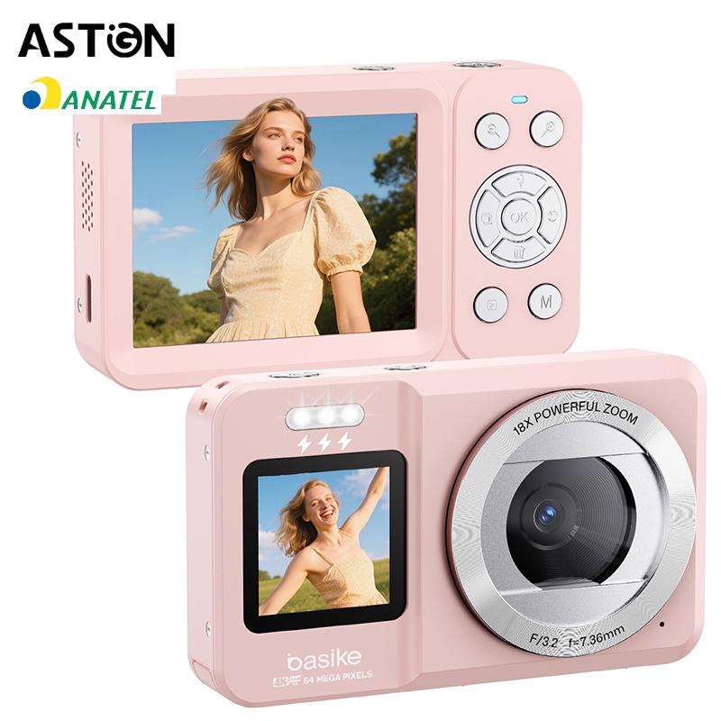 Astgn X Basike  Câmera Digital 64 megapixels 4K Selfie Zoom 18X Com Tela Flip De 180 Vlog em Oferta na Shopee
