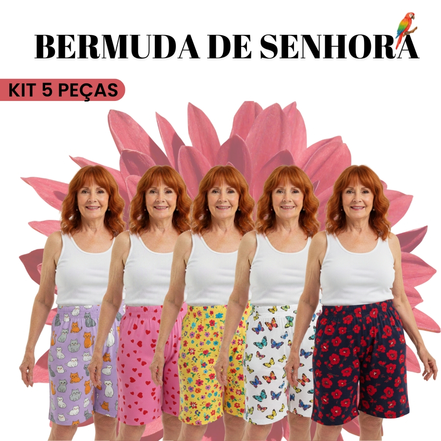 KIT 5 Bermuda Feminina em Malha Fria Leve e Fresca