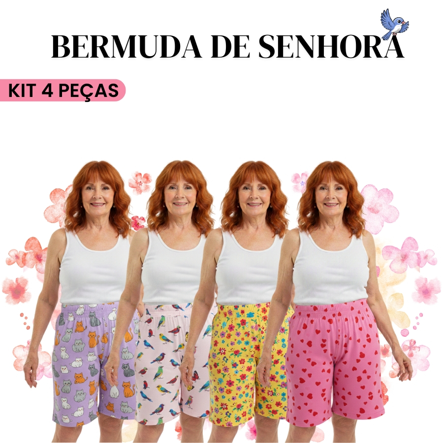 KIT 4 Bermuda Feminina senhora em Malha Fria Leve e Fresca