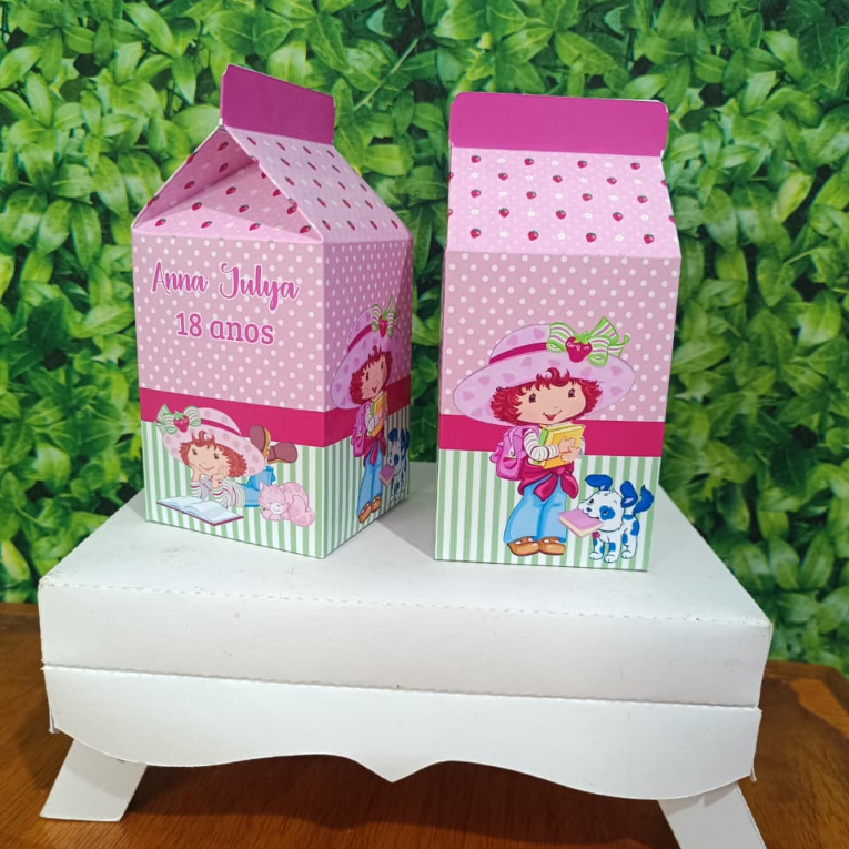 Caixinha Milk Personalizada Moranguinho | Lembrancinha Festa Infantil Menina | Caixa Decorada Aniversário