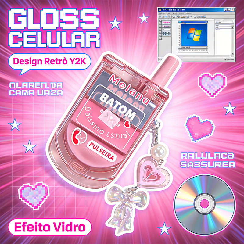 Kit Maquiagem Y2K Celular Flip Com Gloss Efeito Vidro Hidratante + Brinde Pulseira Maquiagem Infanti Presente Menina
