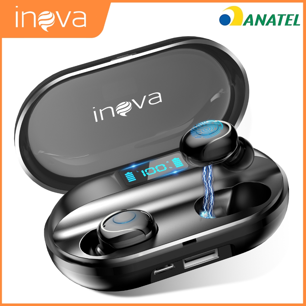INOVA Fone de Ouvido Bluetooth 5.3 Cancelamento de Ruído 35H Bateria IPX6 Driver 13mm