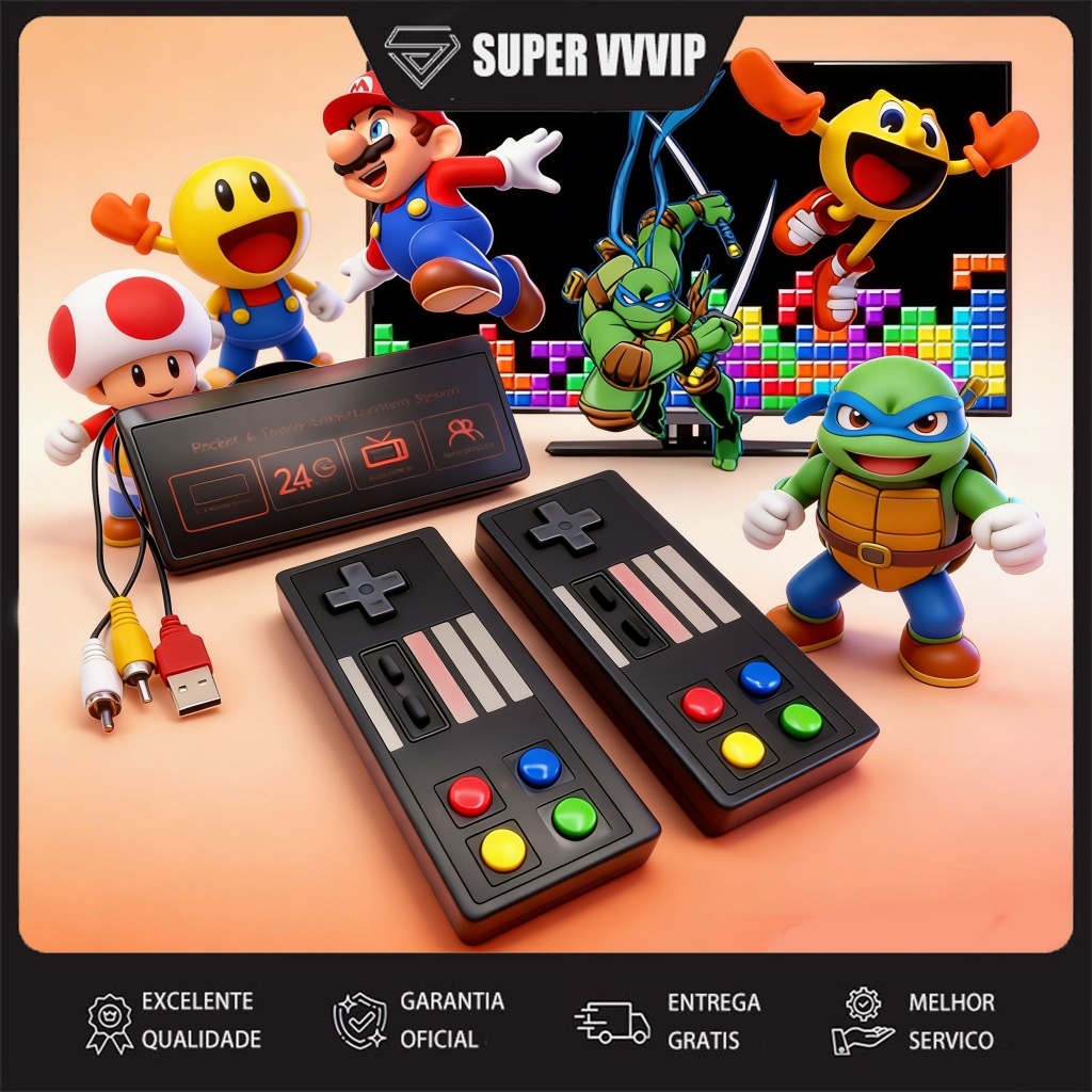 Imagem 【Brasil Spot Sale】Extreme Mini Videogame Box Stick com 3000 Jogos 8-Bits + 2 Controles Sem Fio