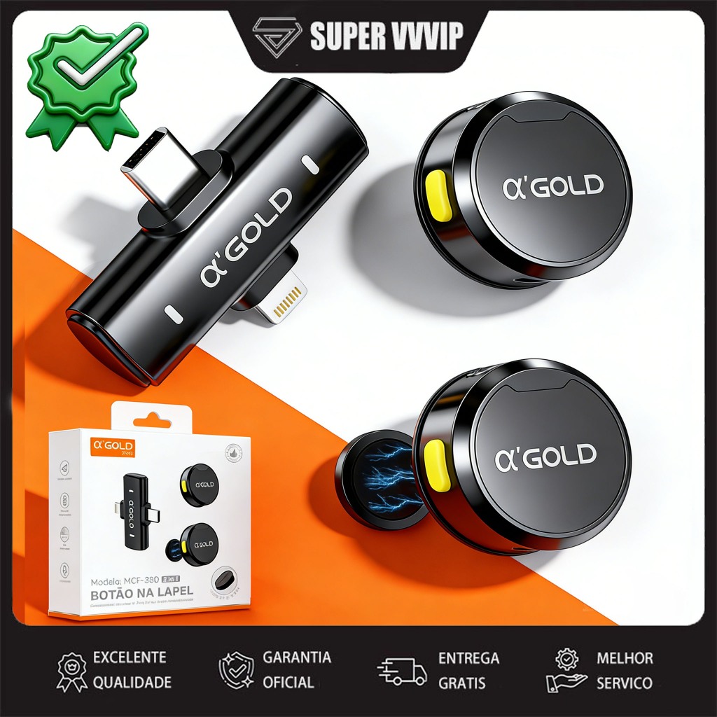 【Brasil Spot Sale】AGOLD Entrevista Duplo Magnético Microfone de Lapela Sem Fio Celular Tipo-c Gravação 2 em 1 MCF-38D em Oferta na Shopee
