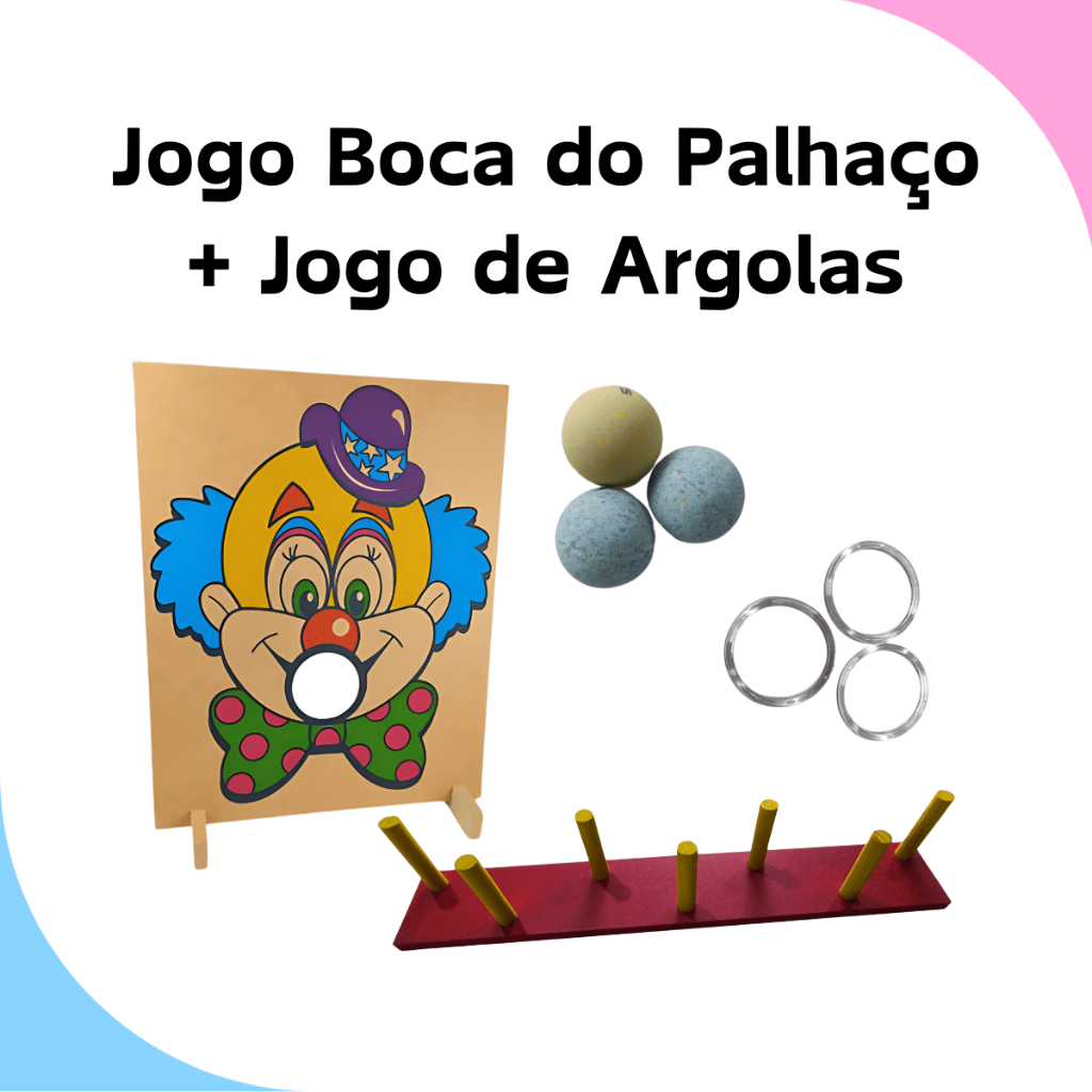 Kit Jogo De Argolas + Boca De Palhaço Festa Junina Gincana Quermesse Acerte o Alvo Pinos Coloridos