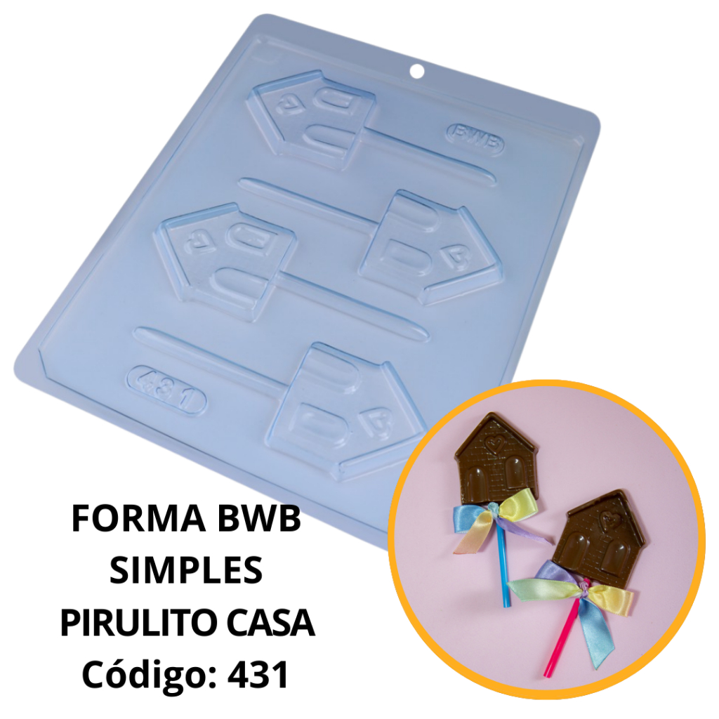 1~10 FORMA SIMPLES PIRULITO CASA CÓD.:431 - (D2) EM ACETATO BWB PARA DOCES DE CHOCOLATE CONFEITARIA E PÁSCOA........ em Oferta na Shopee