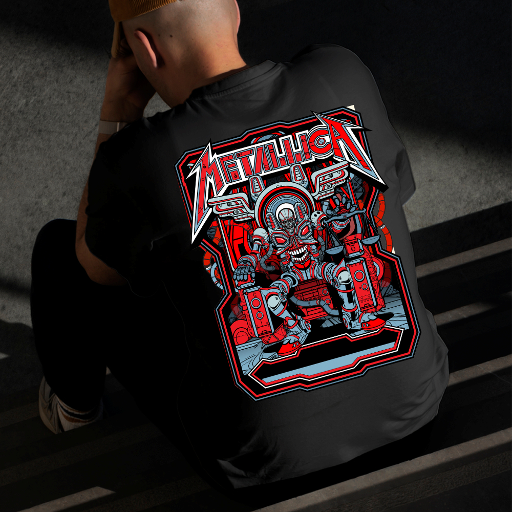 Camiseta Masculina Estampada Metallica Robô 100% Algodão Estilo Conforto Diário Do Tamanho P ao GG