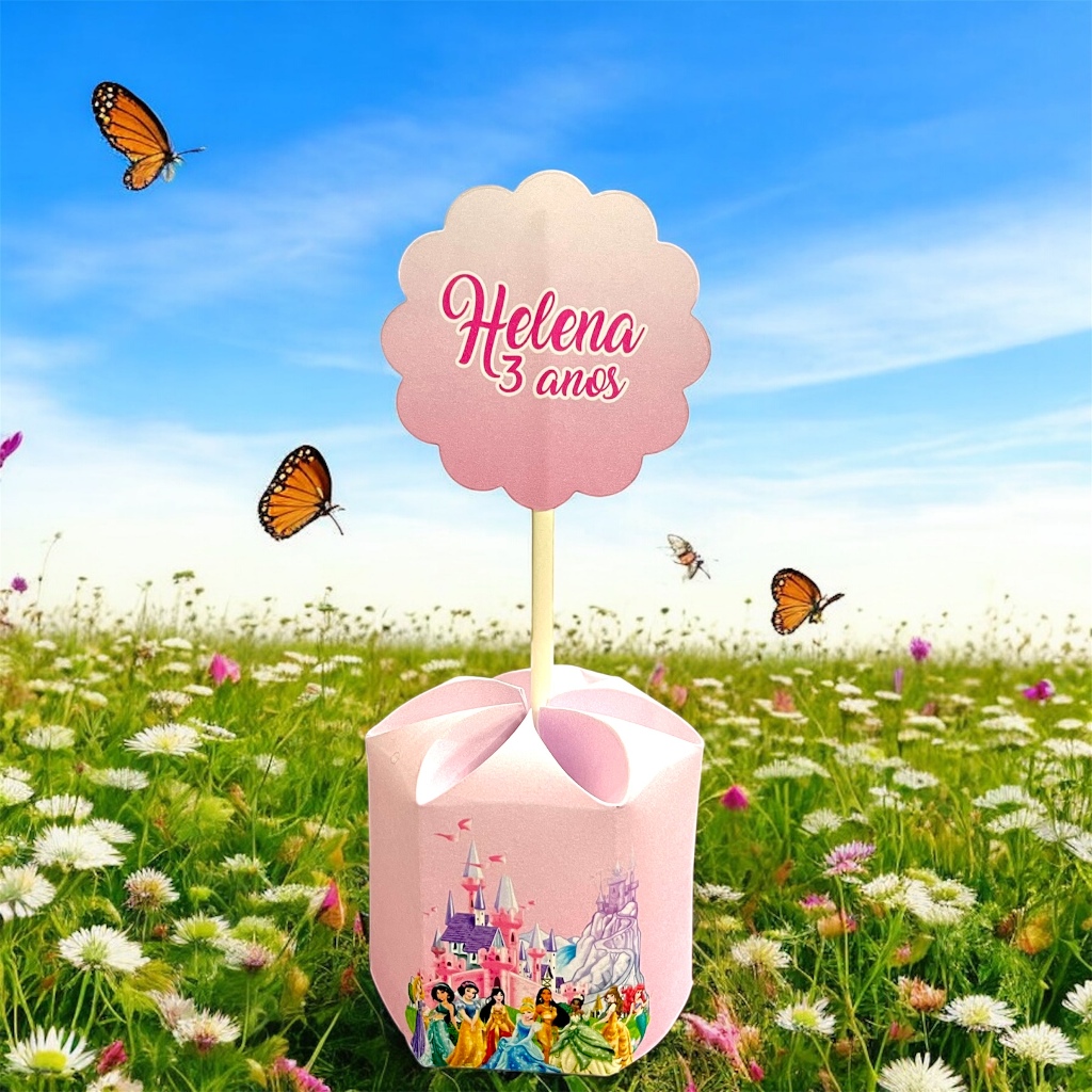 Centro de Mesa Princesas da Disney Com Nome e Idade Personalizado Para Festa Lembrancinha
