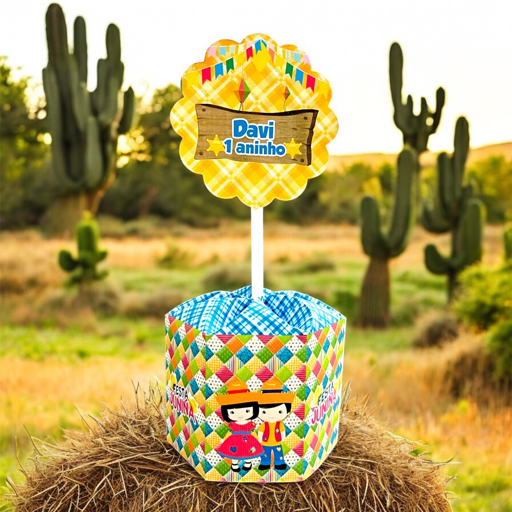 Kit Centro de Mesa Festa Junina Com Nome e Idade Personalizado Para Festa Lembrancinha