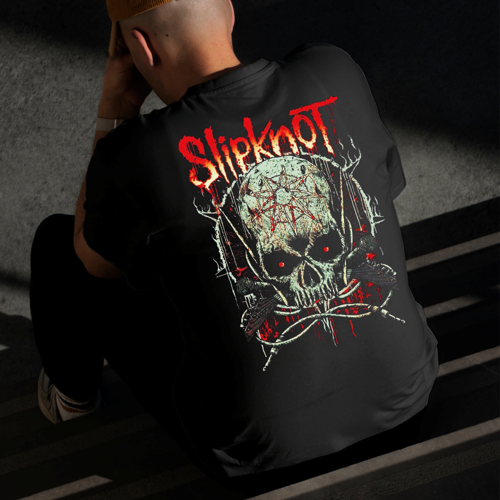 Camiseta Masculina Estampada Slipknot Guitarra 100% Algodão Estilo Conforto Diário Do Tamanho P GG