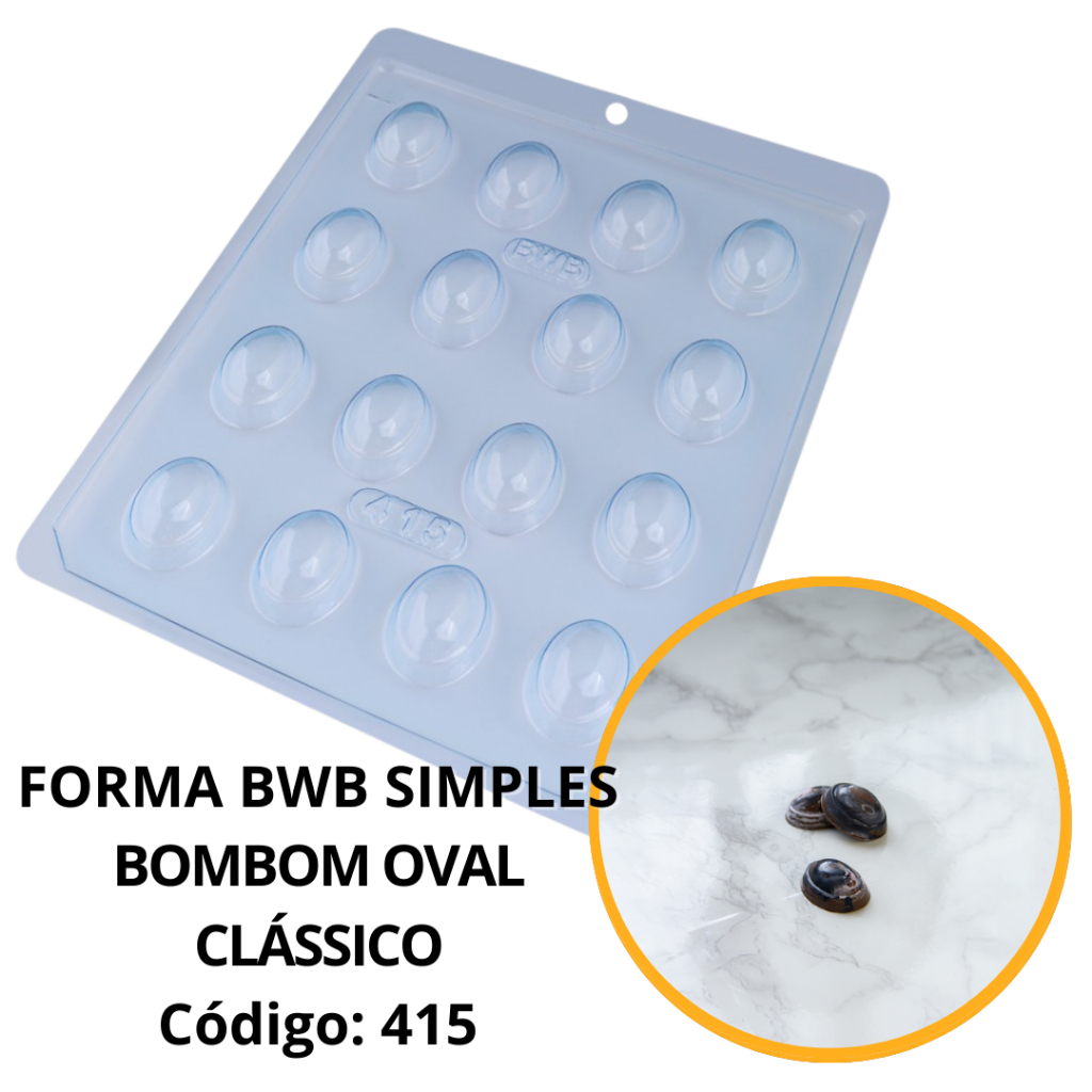 1~10 Forma Simples Bombom Oval Clássico 415 - (B3) em Acetato BWB Para Bombom e Confeitaria.