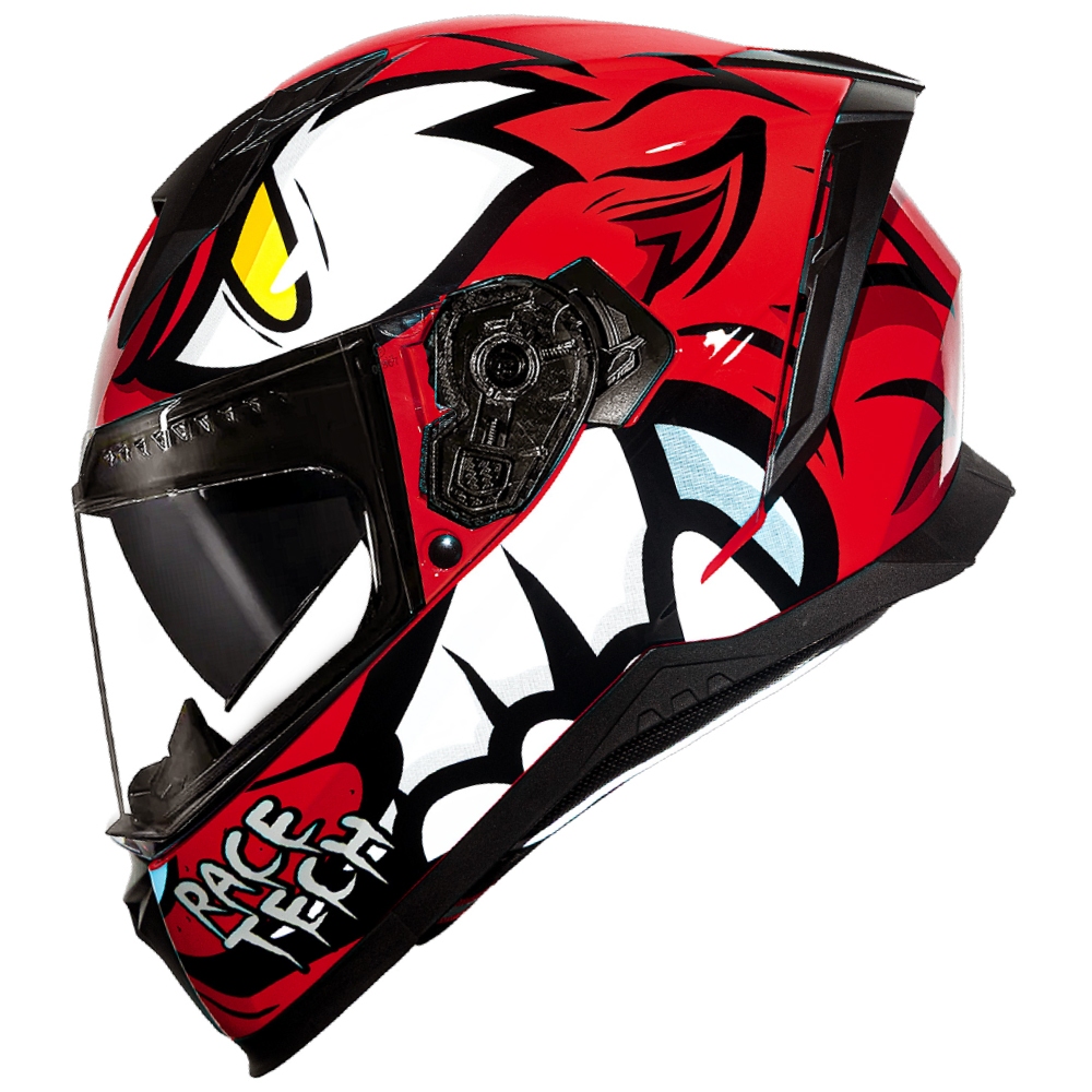 CAPACETE RACE TECH VOLT FERA EAGLE VERMELHO BRANCO OLHOS MONSTER FEMININO MASCULINO + ÓCULOS SOLAR