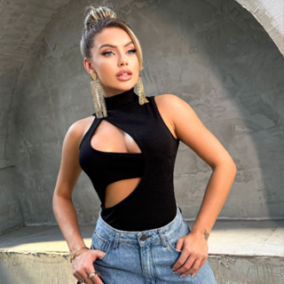 Body Vick Feminino em Tecido Anarruga  Sem Bojo com Recortes Frontal em Oferta na Shopee