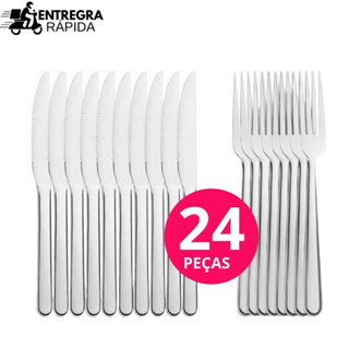 Jogo de Talheres 24 ou 12 peças Aço Inox Facas e Garfos de Mesa Para Cozinha e Restaurantes em Oferta na Shopee