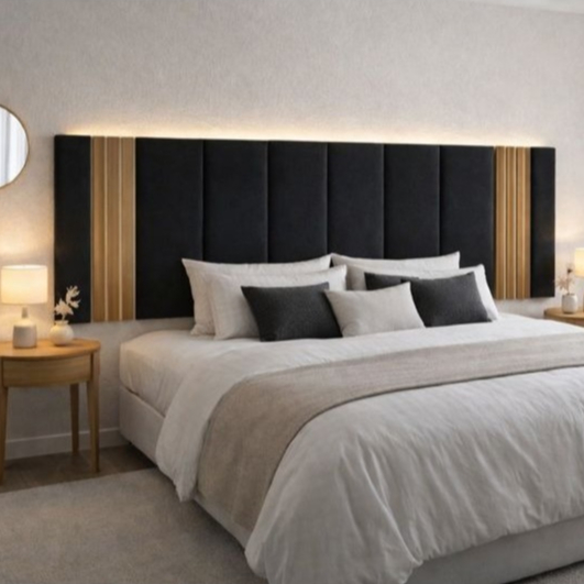 Kit Cabeceira Estofada Modular + Ripado MDF Freijó Autocolante Cama Solteiro - Casal - Queen - King - Envio Full em Oferta na Shopee