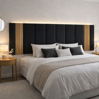 Kit Cabeceira Estofada Modular + Ripado MDF Freijó Autocolante Cama Solteiro - Casal - Queen - King - Envio Full em Oferta na Shopee