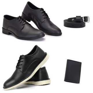 Kit Masculino Porta Cartão + Cinto Preto + Sapato Social Solado Branco na Cor Preto + Sapato Social com o Solado  Preto