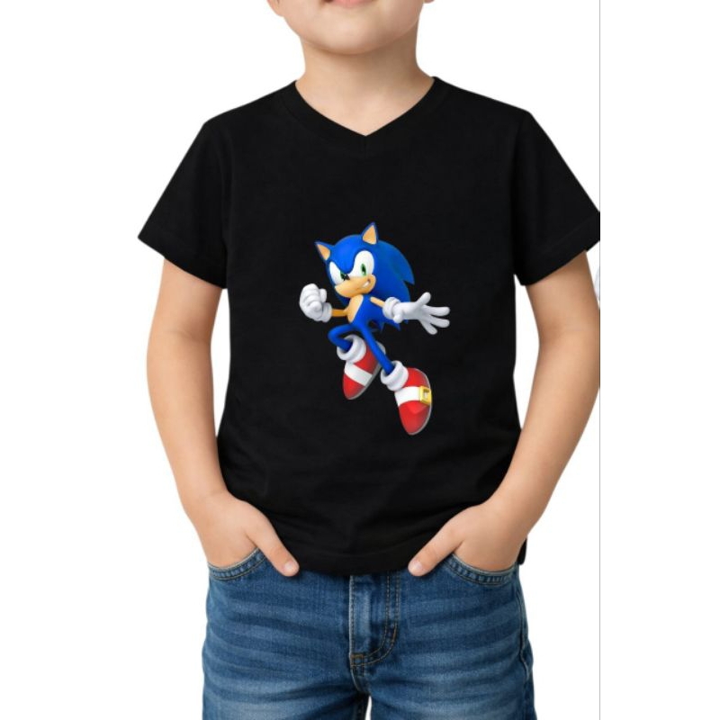 Camiseta infantil do Sonic, produzida em 100% algodão, com estampa divertida do personagem