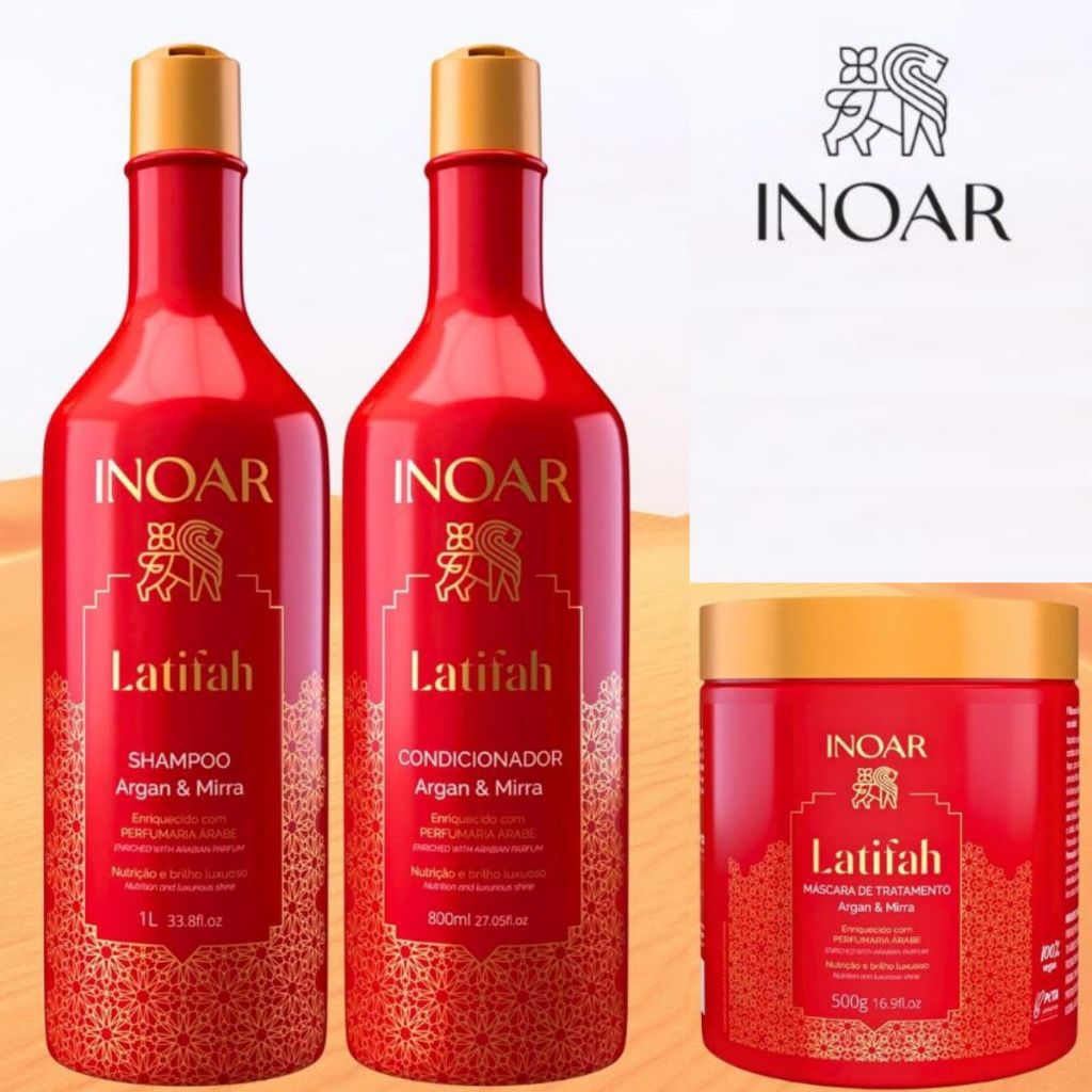 Inoar - Kit Latifah Argan e Mirra Shampoo 1L + Condicionador 800ML + Máscara 500g em Oferta na Shopee