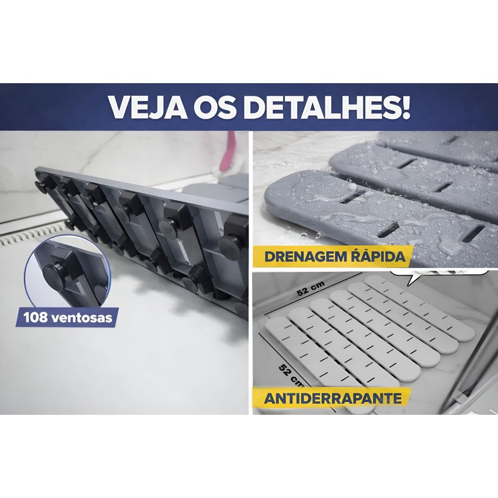 KIT COM 02 (DOIS) TAPETES ESTRADO COM 108 VENTOSAS ANTIDERRAPANTE SEGURO PARA BANHEIRO E VESTIARIO