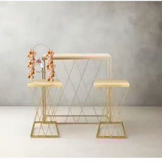 Kit De Mesa Treliça Dourado 1 G e 2 P +mini arco romano 4 Peças Decoração Festa em Oferta na Shopee