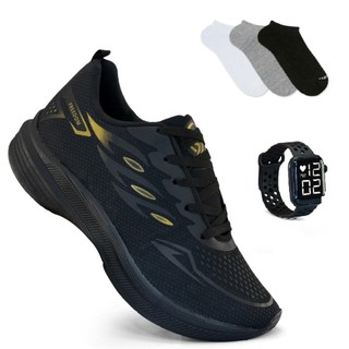 Tenis Masculino  Esportivo + Relogio + Meia Corrida Treino Sola Ultra Macio Tenis Respira…