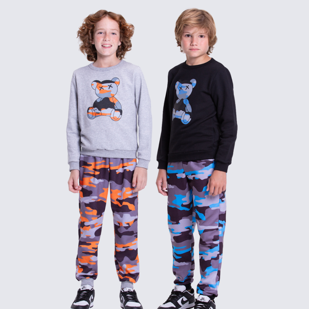 Conjunto Moletom Infantil Masculino Camuflado Urso