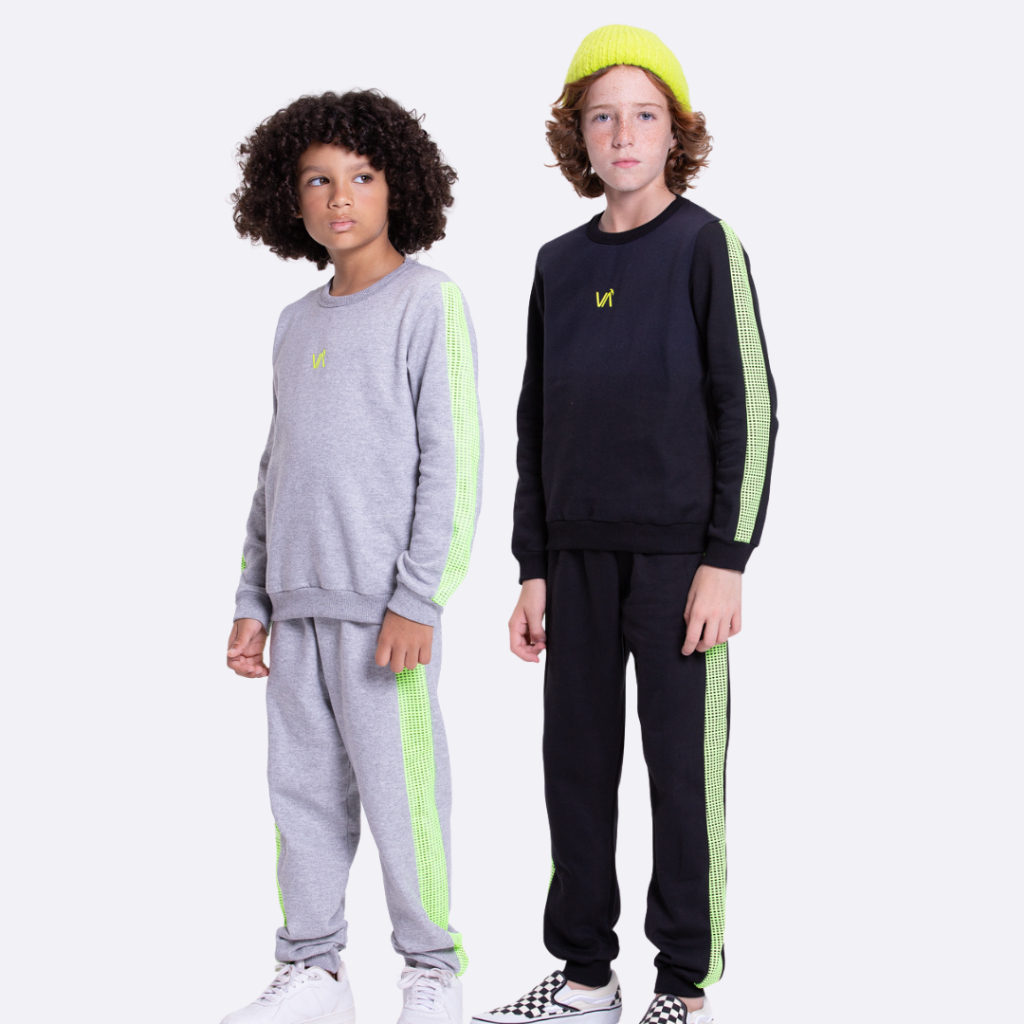 Conjunto Moletom Infantil Masculino Faixa Neon