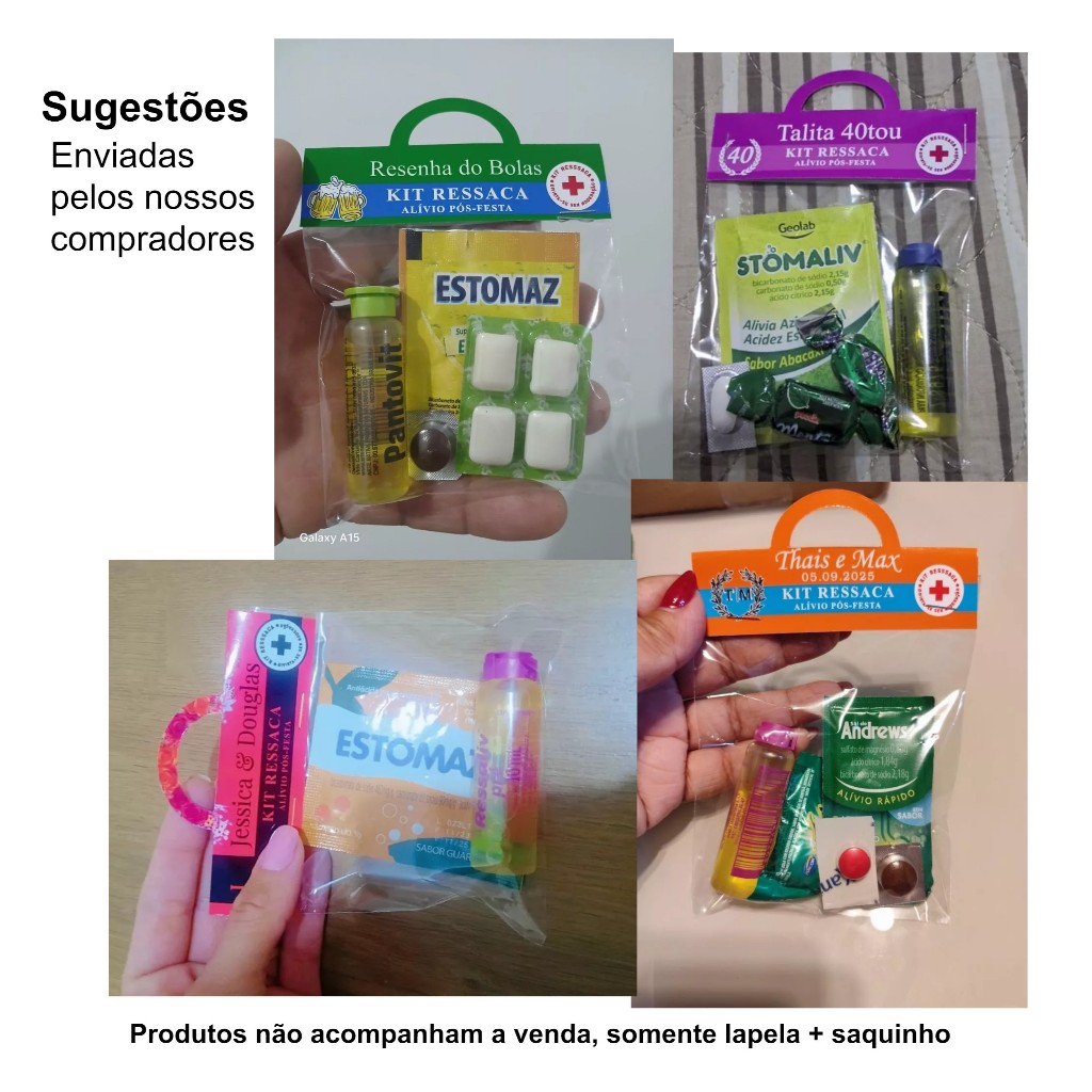 50 Lapelas Com Saquinho Para Kit Ressaca Personalizado Lembrancinhas de festa 10cm 10x15