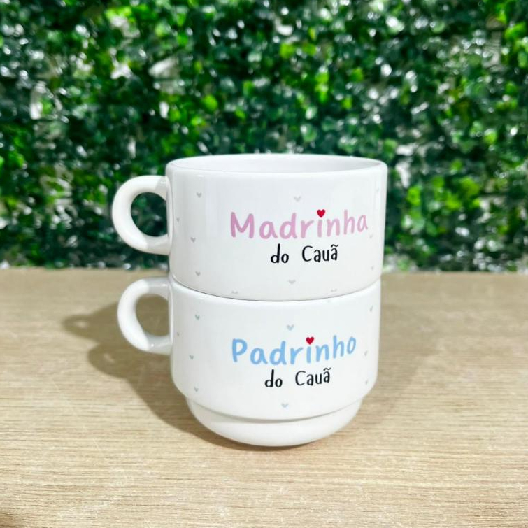 Modelo 3 | Xícara Porcelana Padrinho e Madrinha de criança, crisma, batismo 150ml com nome em Oferta na Shopee