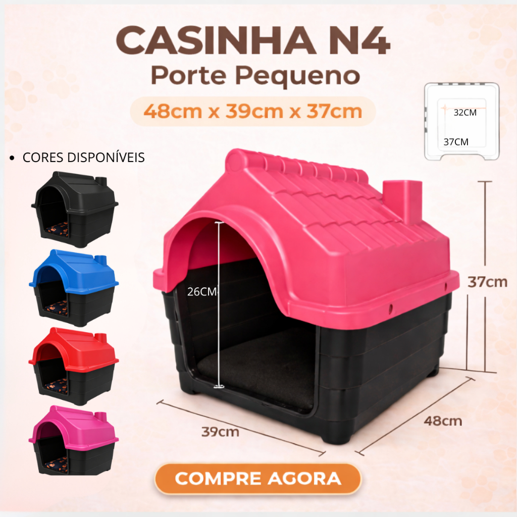 Casinha Cachorro N4 Casa Porte Pequeno Com Proteção Raios UV  desmontável