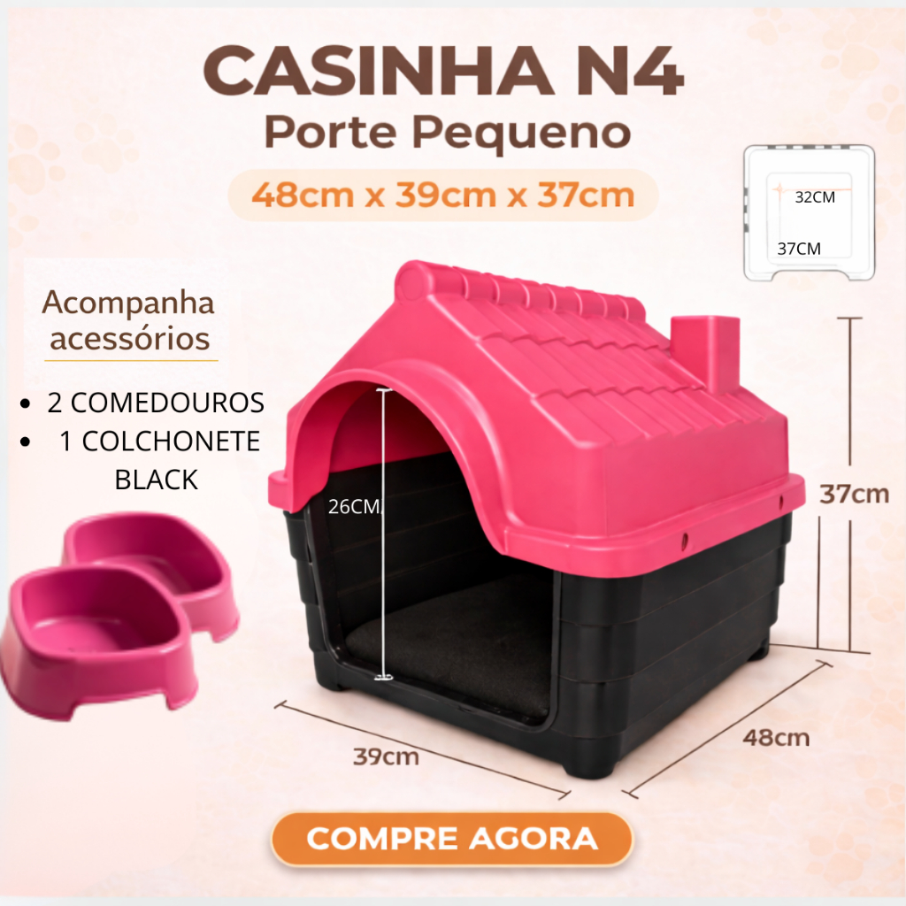 Kit Casa para Cachorro N4 – Casinha Plástica + Colchonete + Comedouros | Pronta Entrega em Oferta na Shopee