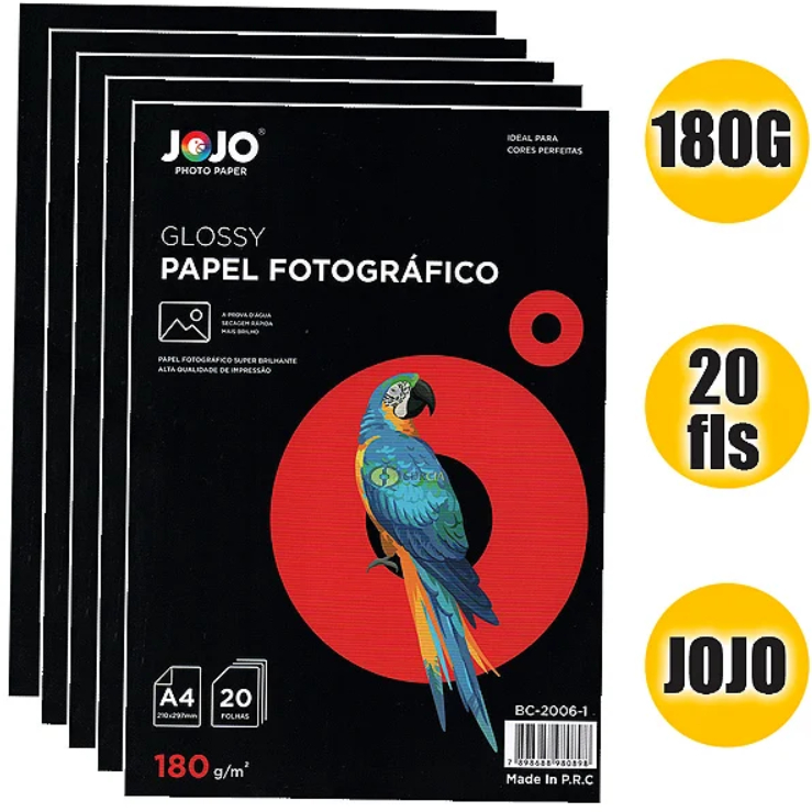 Papel Fotográfico 180g JOJO com 20 folhas - Glossy 180g - Papel foto - Papel 180g