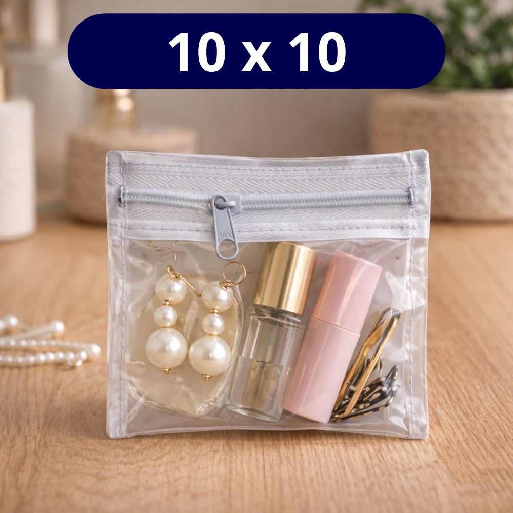 Embalagem Organizadora em PVC 10x10 Transparente com Zíper – Multiuso em Oferta na Shopee