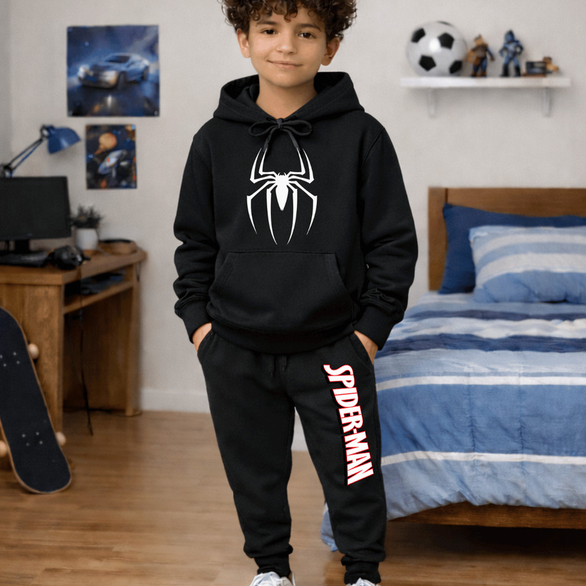 Conjunto Blusa e Calça Moletom Jogger Spider Man Herói Homem Aranha Infantil Blusão Casaco Canguru