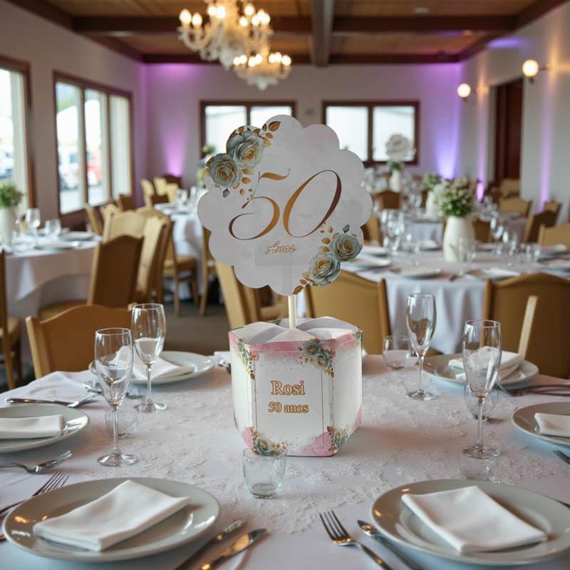 Centro de mesa Festa de 50 anos casamento em Oferta na Shopee