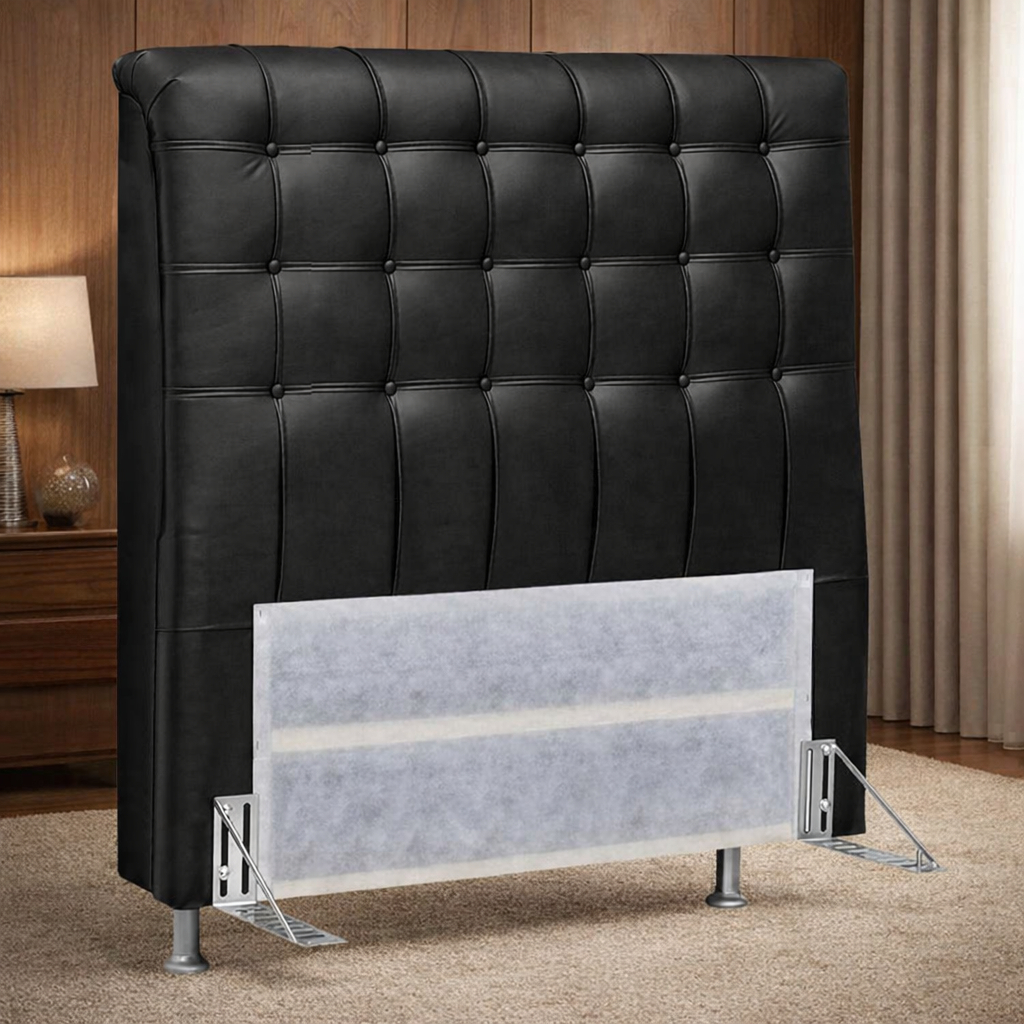 Cabeceira Solteiro 90cm Ana Corino Preto Estofada D23 com Botões para Cama Box Moderna